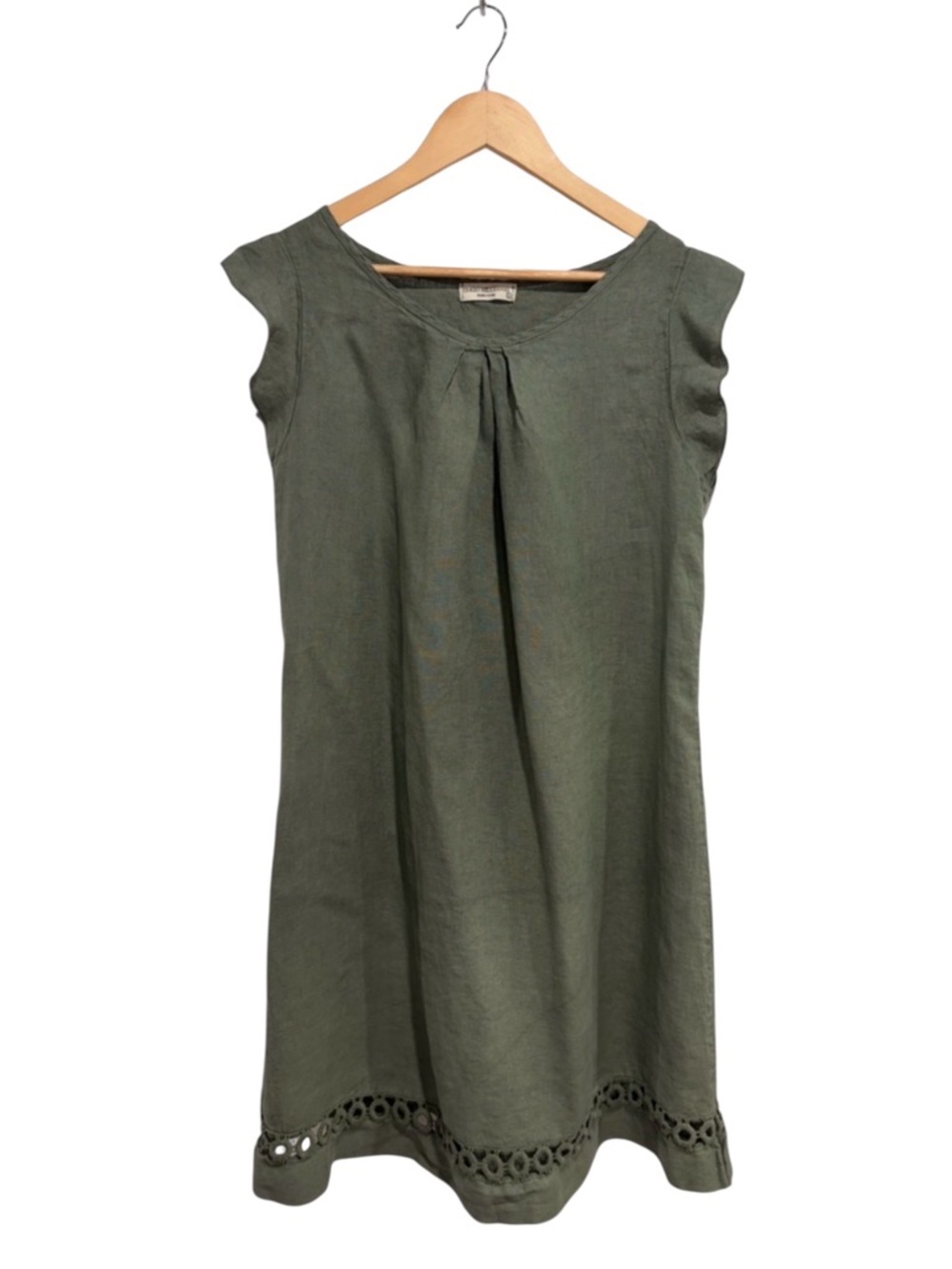 Terzo Millennio Women's Olive Green Linen & Cotton A-Line Dress Made in Italy
